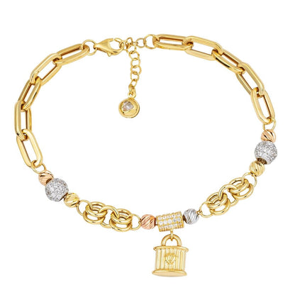 14K Yellow Gold Lock Cubic Zirconia Bracelet