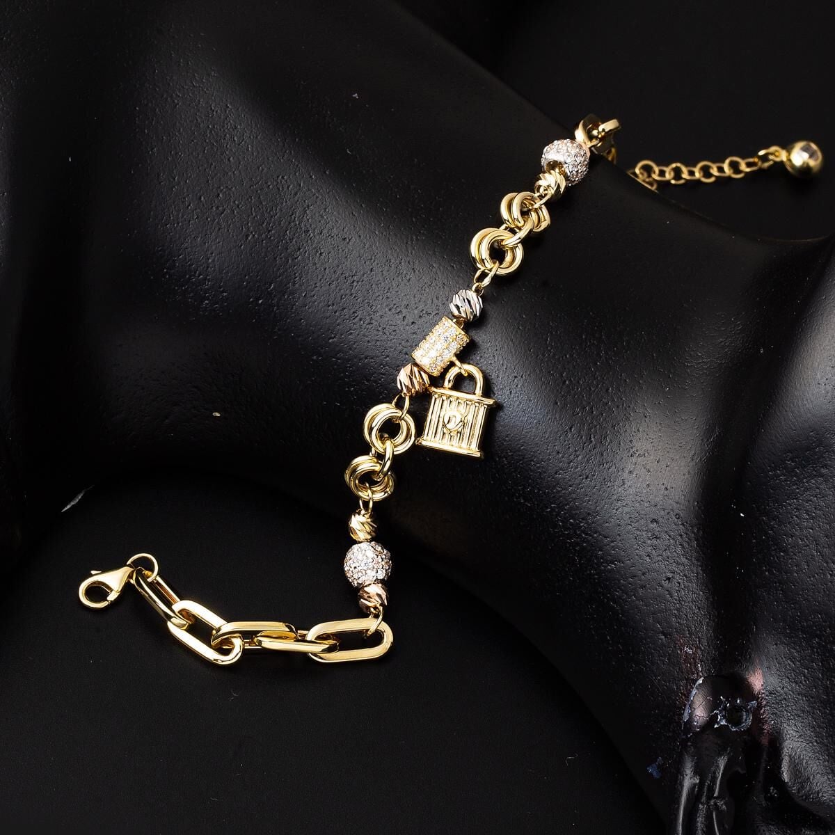 14K Yellow Gold Lock Cubic Zirconia Bracelet