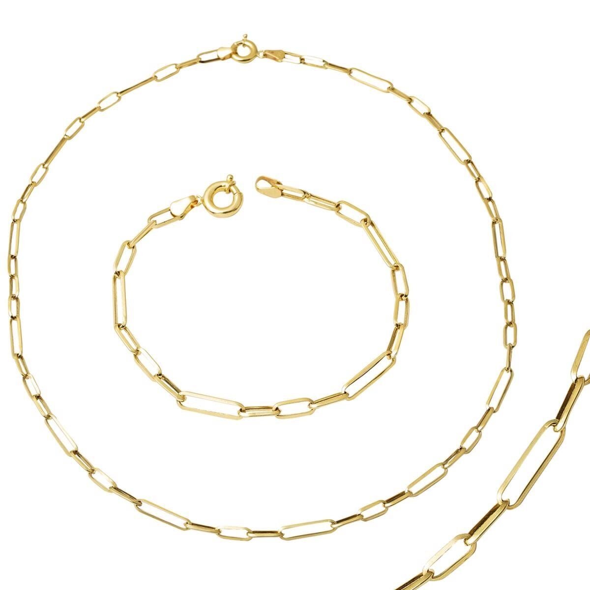 14K Yellow Gold Paperclip Hoop Chain Jewelry Set