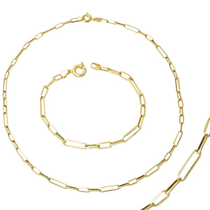 14K Yellow Gold Paperclip Hoop Chain Jewelry Set