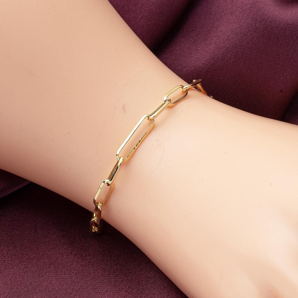 14K Yellow Gold Paperclip Hoop Chain Jewelry Set