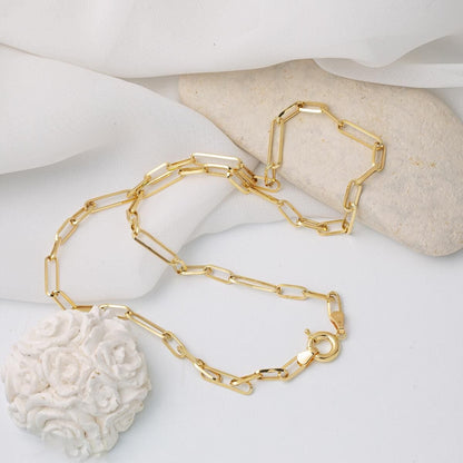 14K Yellow Gold Paperclip Hoop Chain Jewelry Set