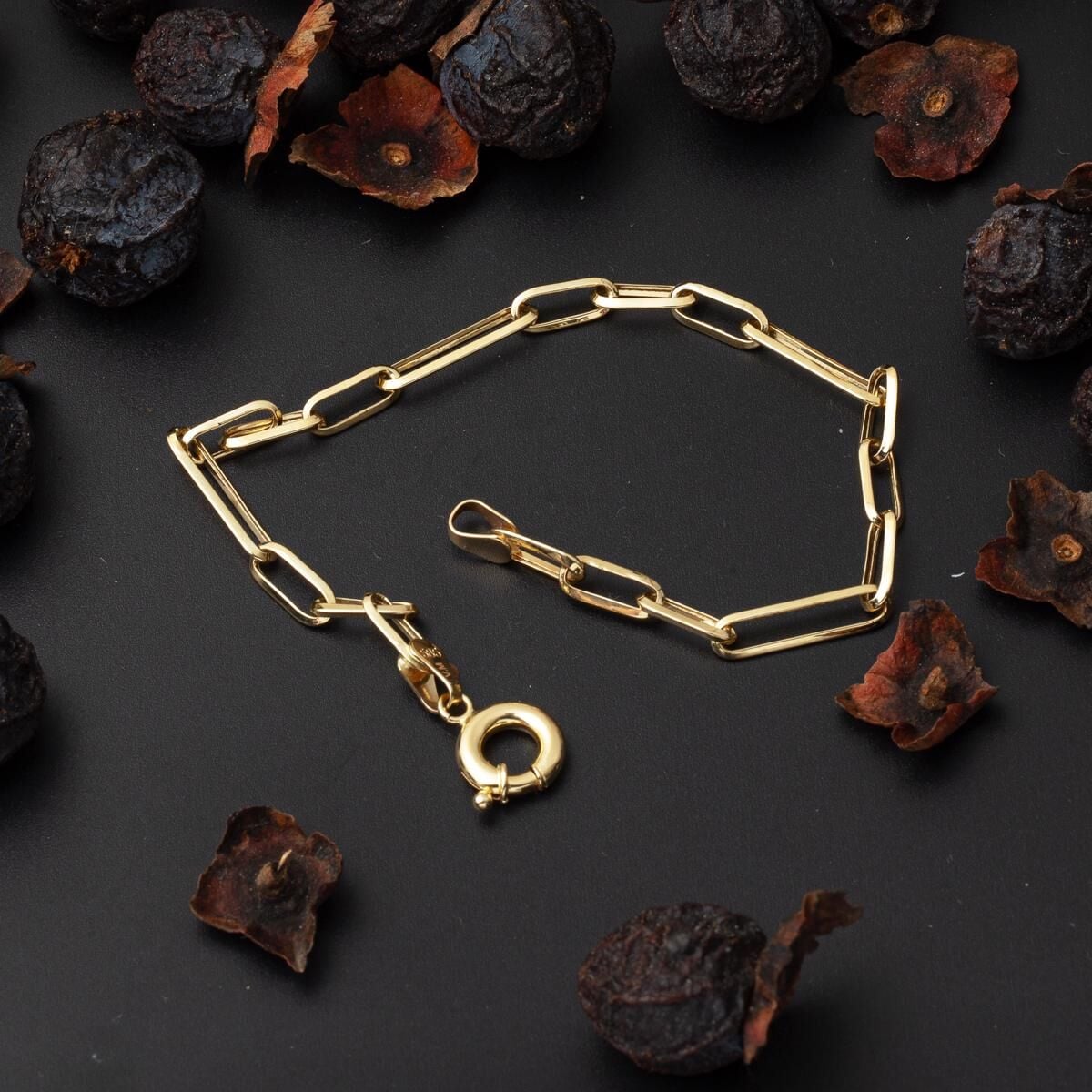 14K Yellow Gold Paperclip Hoop Chain Jewelry Set