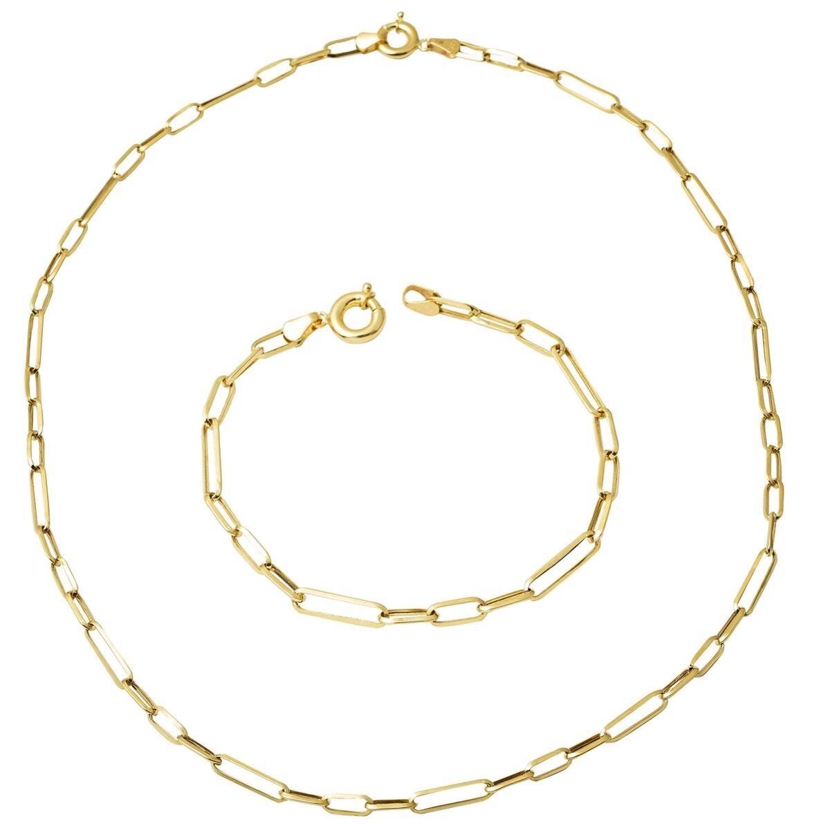 14K Yellow Gold Paperclip Hoop Chain Jewelry Set