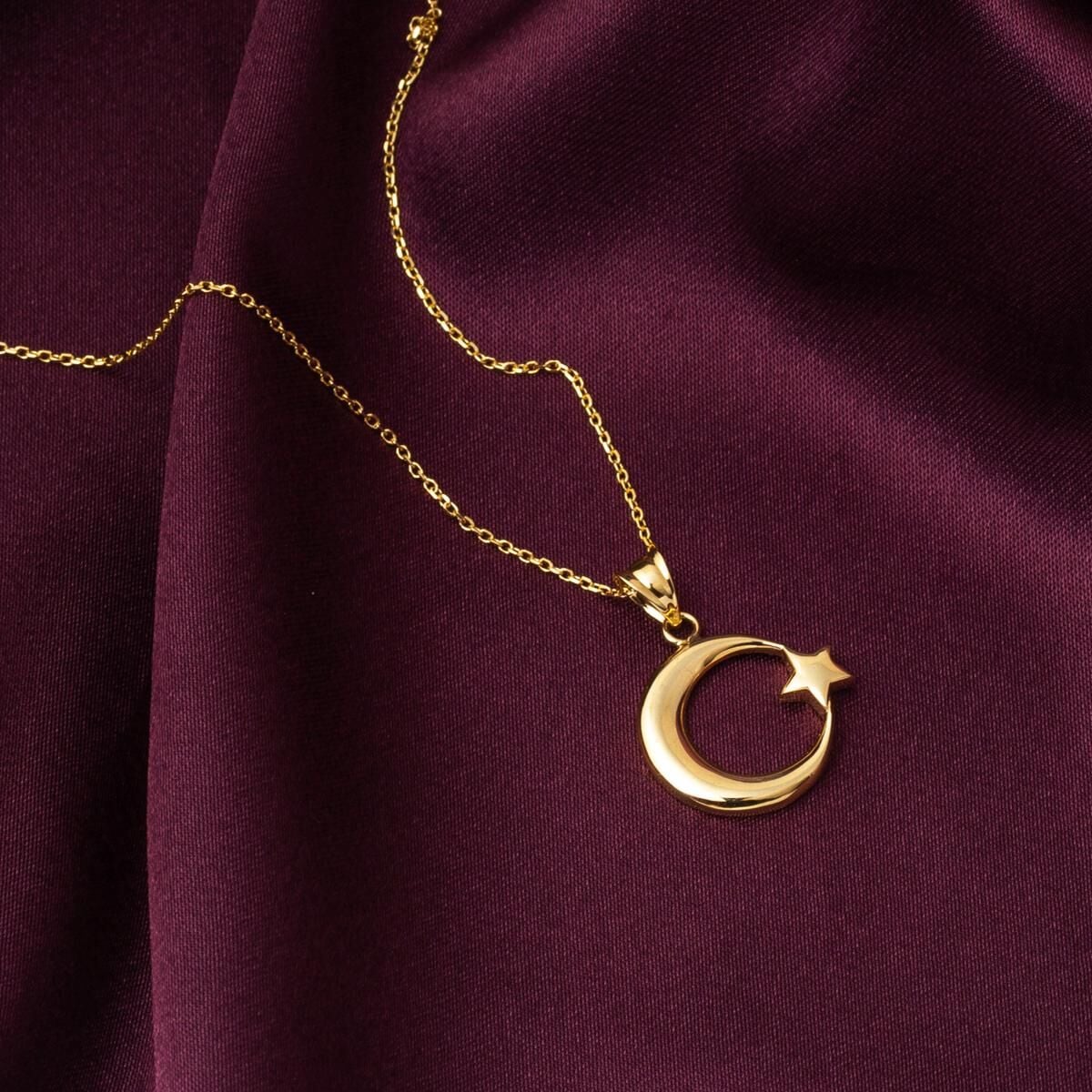 14K Yellow Gold Crescent and Star Necklace (2.18 g)