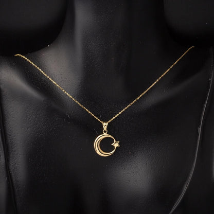 14K Yellow Gold Crescent and Star Necklace (2.18 g)