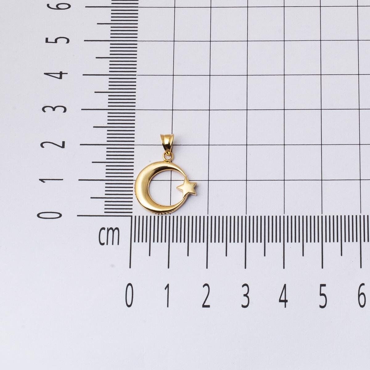 14K Yellow Gold Crescent and Star Necklace (2.18 g)