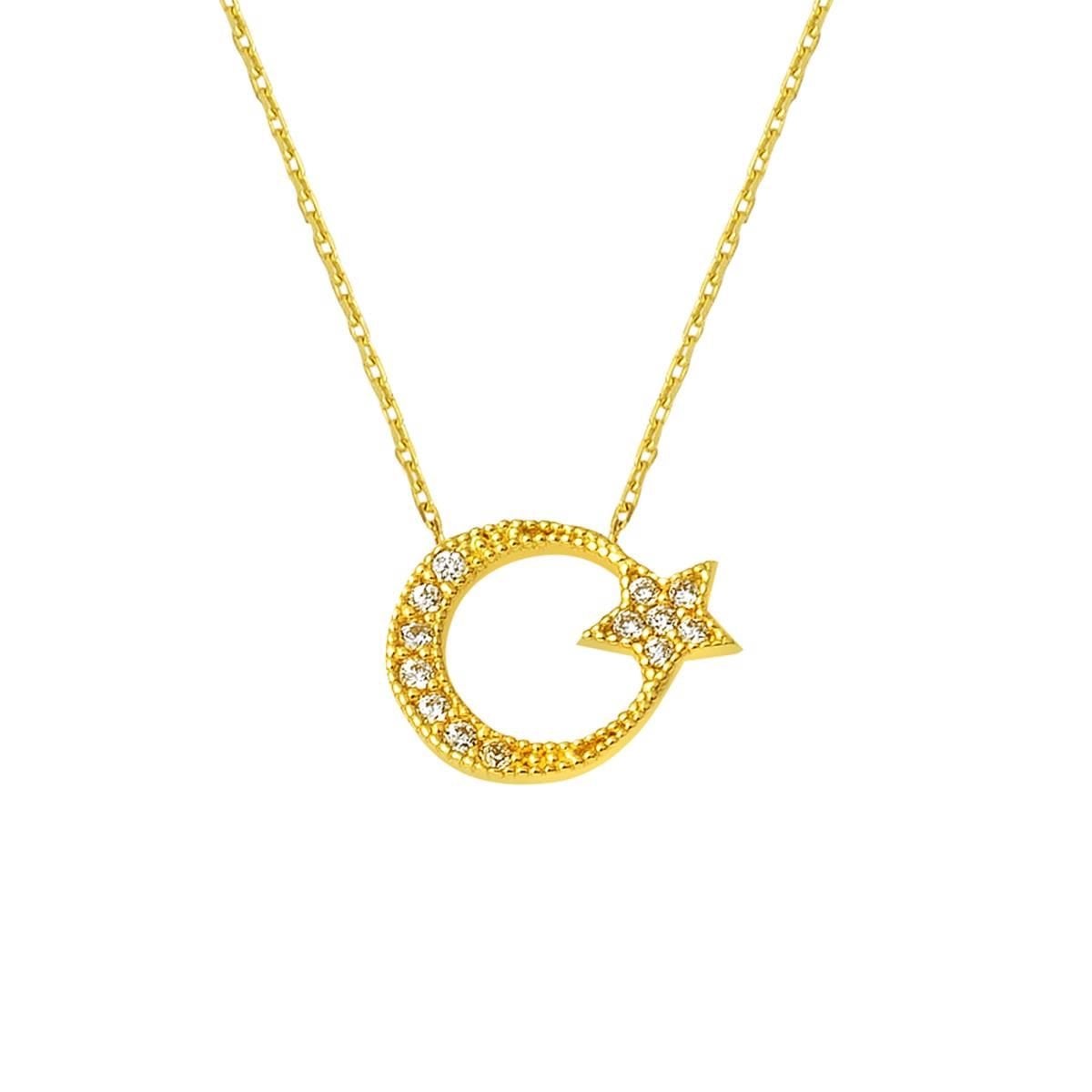 14K Yellow Gold Crescent and Star Necklace (1.73 g)