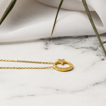 14K Yellow Gold Crescent and Star Necklace (1.73 g)