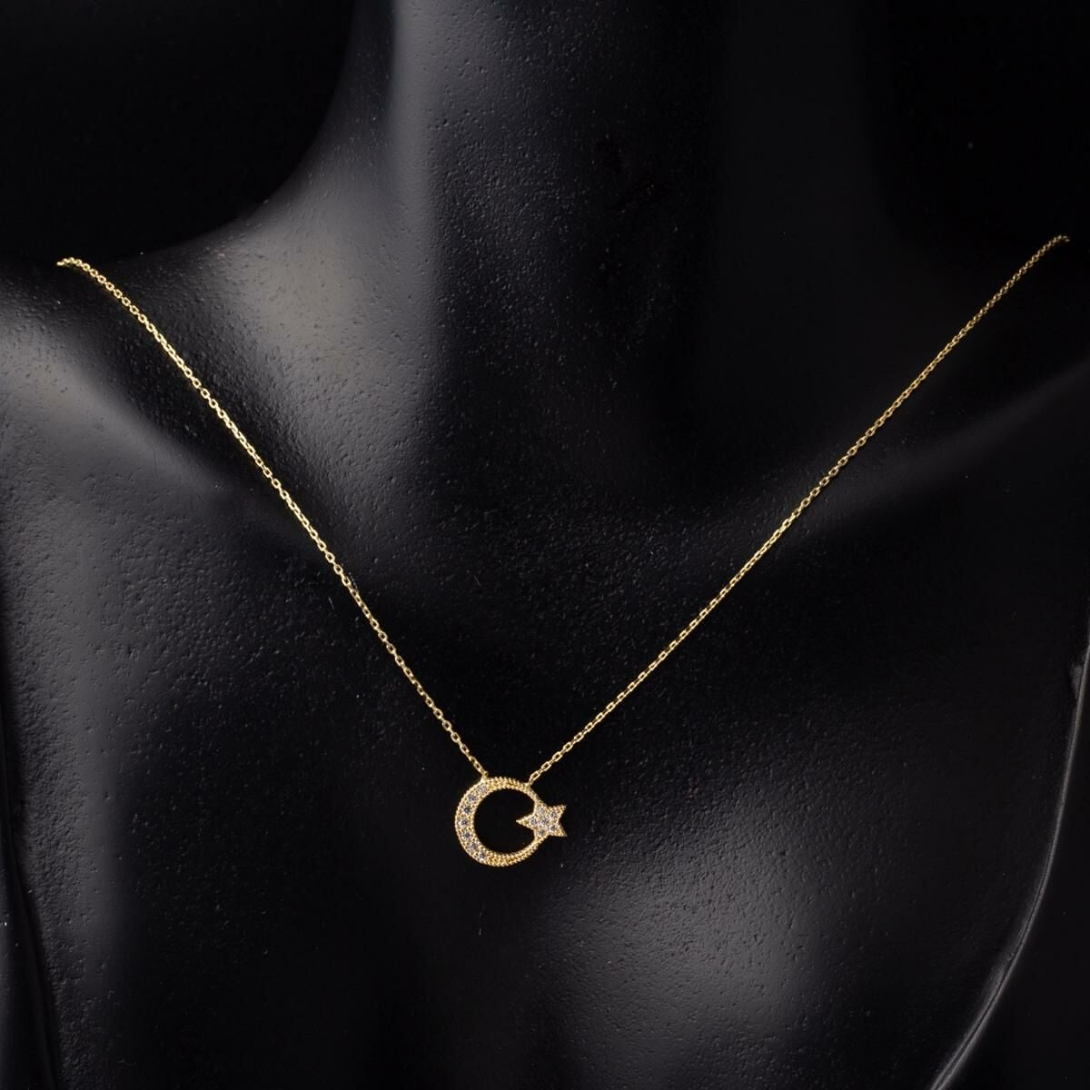 14K Yellow Gold Crescent and Star Necklace (1.73 g)