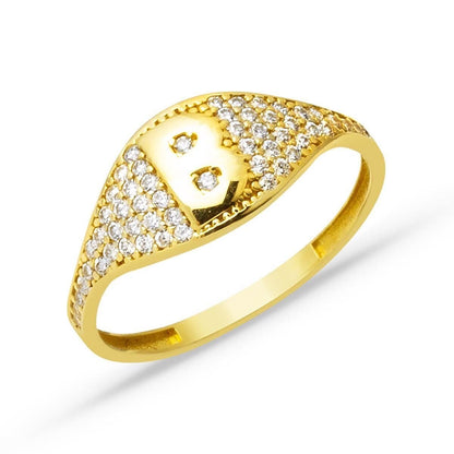 14K Yellow Gold Initial B Cubic Zirconia Ring (1.4 g)