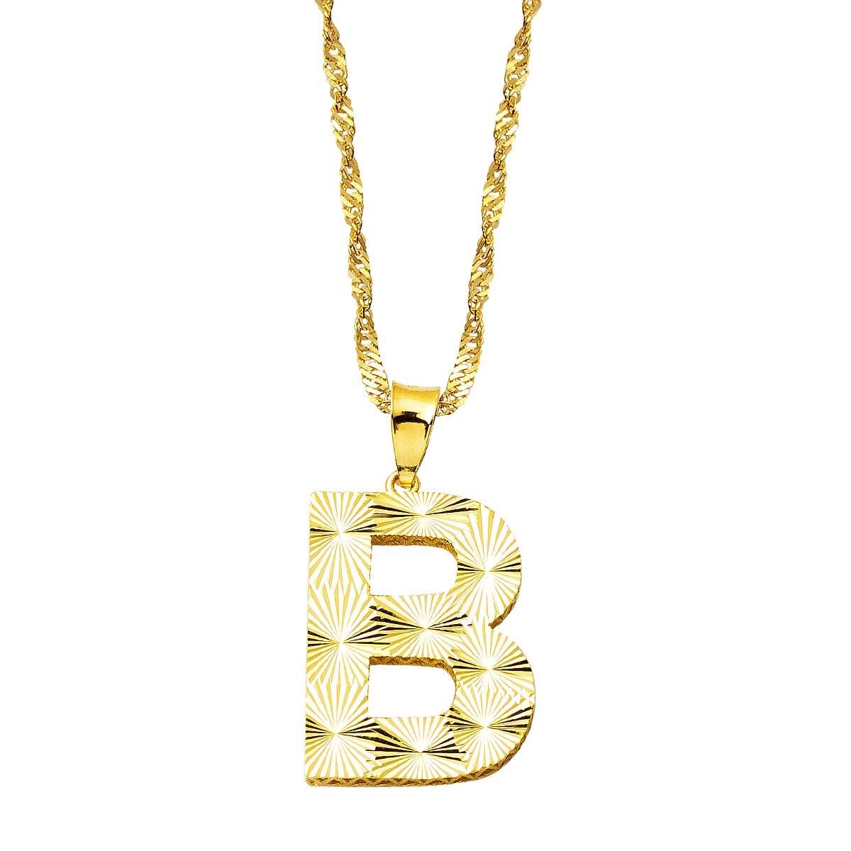 14K Yellow Gold B Initial 3 Dimensional Necklace