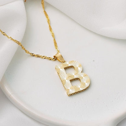 14K Yellow Gold B Initial 3 Dimensional Necklace