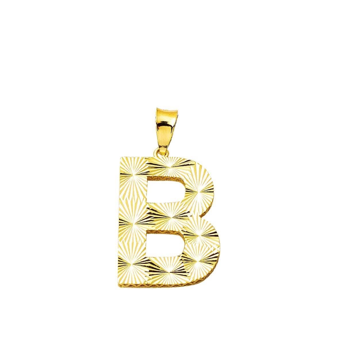 14K Yellow Gold 3 Dimensional B Initial Pendant