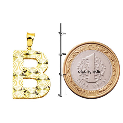 14K Yellow Gold 3 Dimensional B Initial Pendant