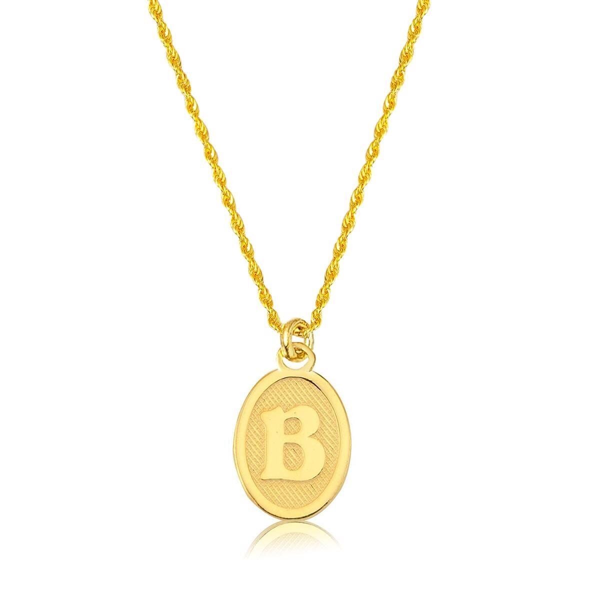 14K Yellow Gold Oval Initial B Necklace