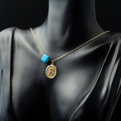 14K Yellow Gold Oval Initial B Necklace