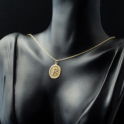 14K Yellow Gold Oval Initial B Necklace