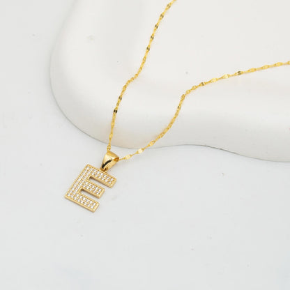 14K Yellow Gold Initial E Cubic Zirconia Necklace