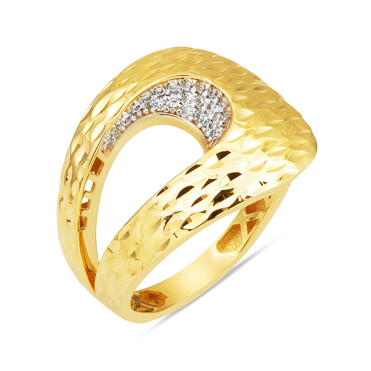 14K Yellow Gold Sparkle Teardrop Cubic Zirconia Ring