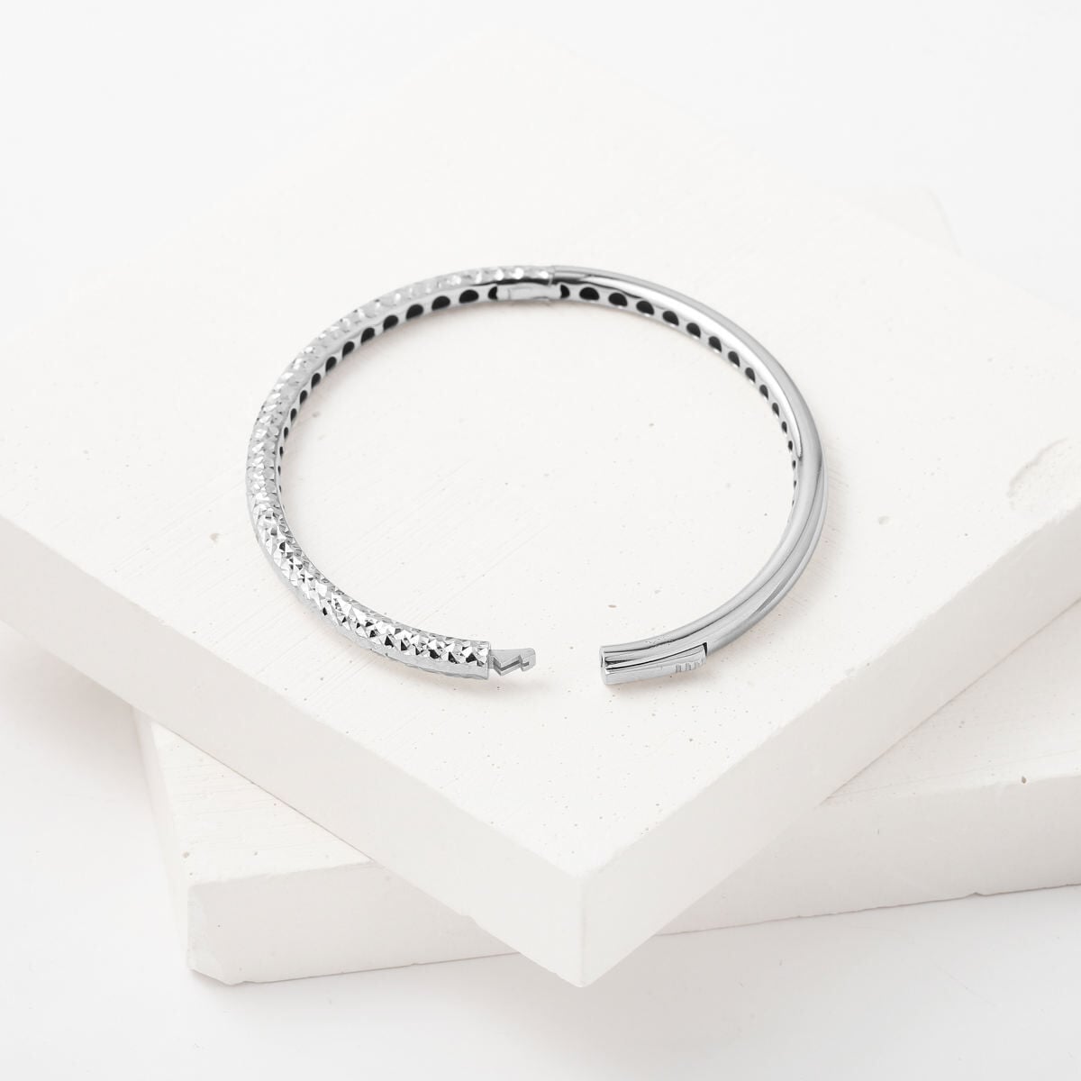 14K White Gold Hand Engraved Hinged Cuff Bracelet