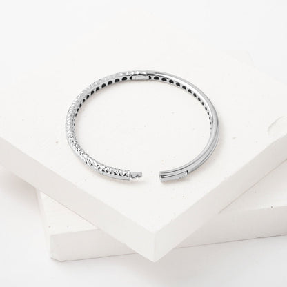 14K White Gold Hand Engraved Hinged Cuff Bracelet