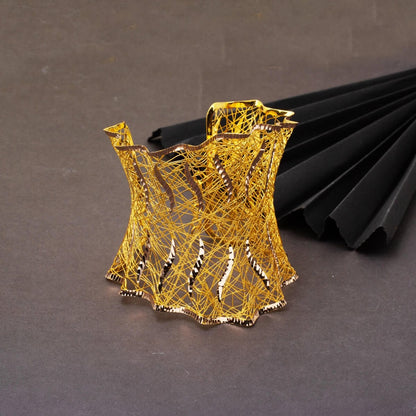 14K Yellow Gold Filigree Mardin Hinged Cuff Bangle