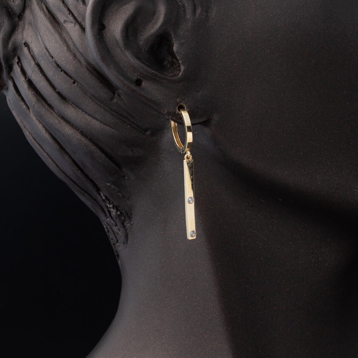 14K Yellow Gold Bar Dangle Cubic Zirconia Earrings