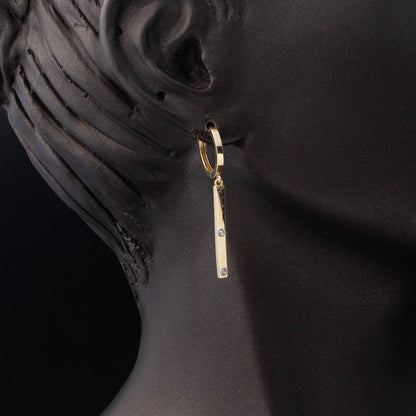 14K Yellow Gold Bar Dangle Cubic Zirconia Earrings