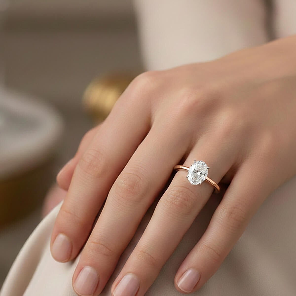 14K Rose Gold 1.50 Ct Oval Moissanite Solitaire Ring