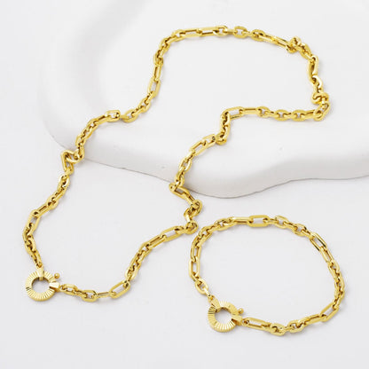 14K Yellow Gold Hoop Lock Chain Jewelry Set