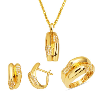 14K Yellow Gold Italian Design Cubic Zirconia Jewelry Set