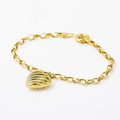 14K Yellow Gold Thick Chain Heart Bracelet