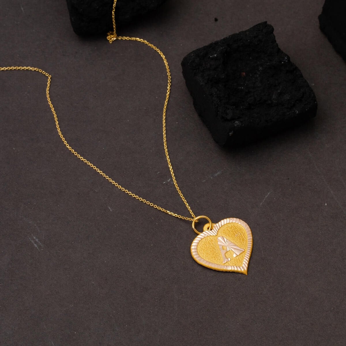 14K Yellow Gold Heart Initial A Necklace