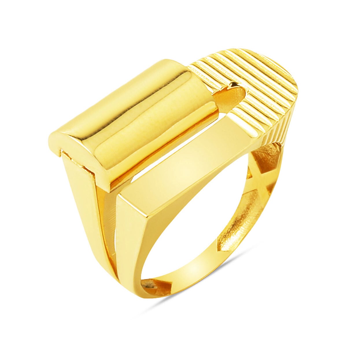 14K Yellow Gold Geometric Striped Ring
