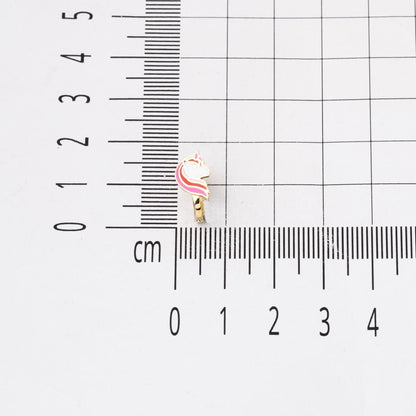 14K Yellow Gold Pink Unicorn Enamel Children's Earrings