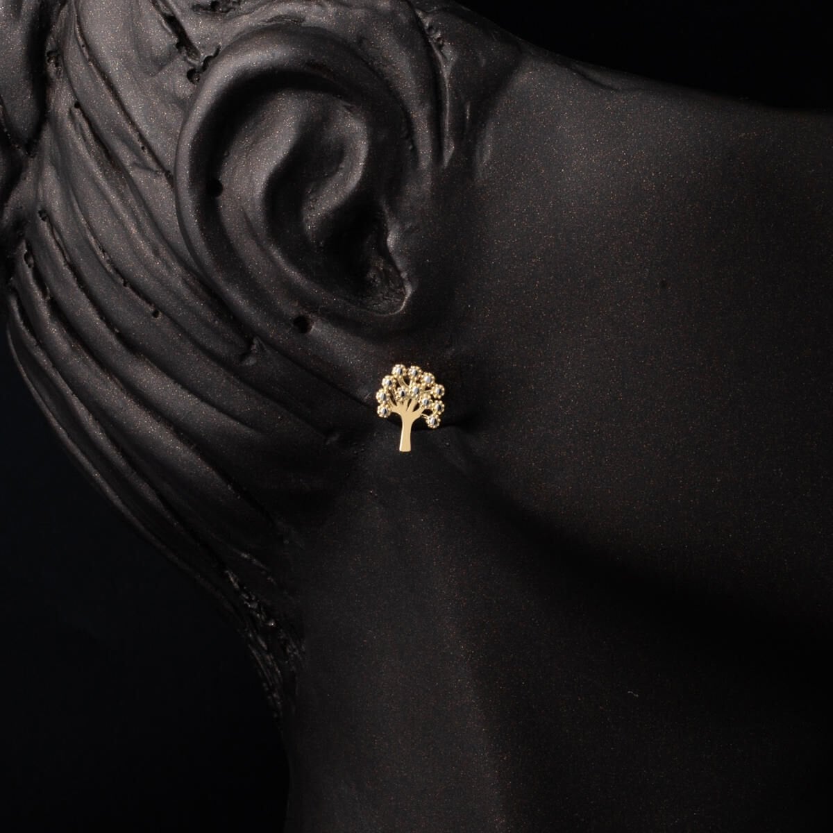 14K Yellow Gold Life Tree Cubic Zirconia Earrings