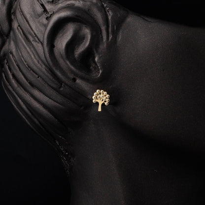 14K Yellow Gold Life Tree Cubic Zirconia Earrings