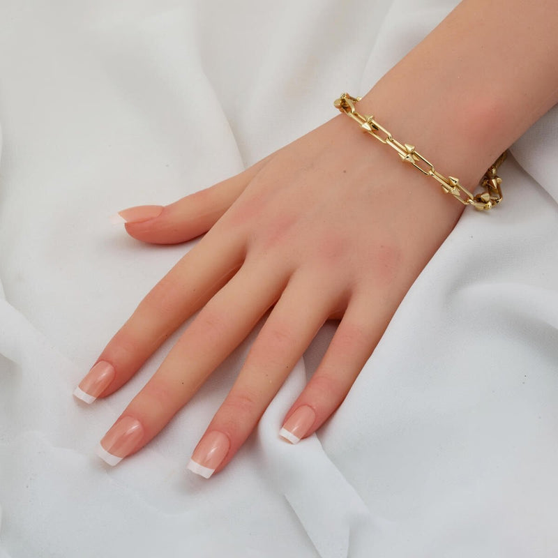 14K Yellow Gold Designer Inspired Studded Chain Bracelet