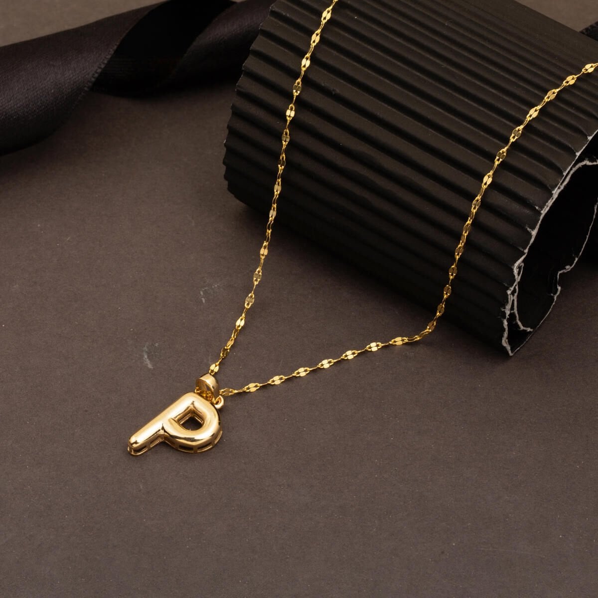 14K Yellow Gold Balloon Initial P Necklace