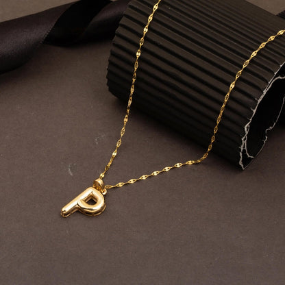 14K Yellow Gold Balloon Initial P Necklace