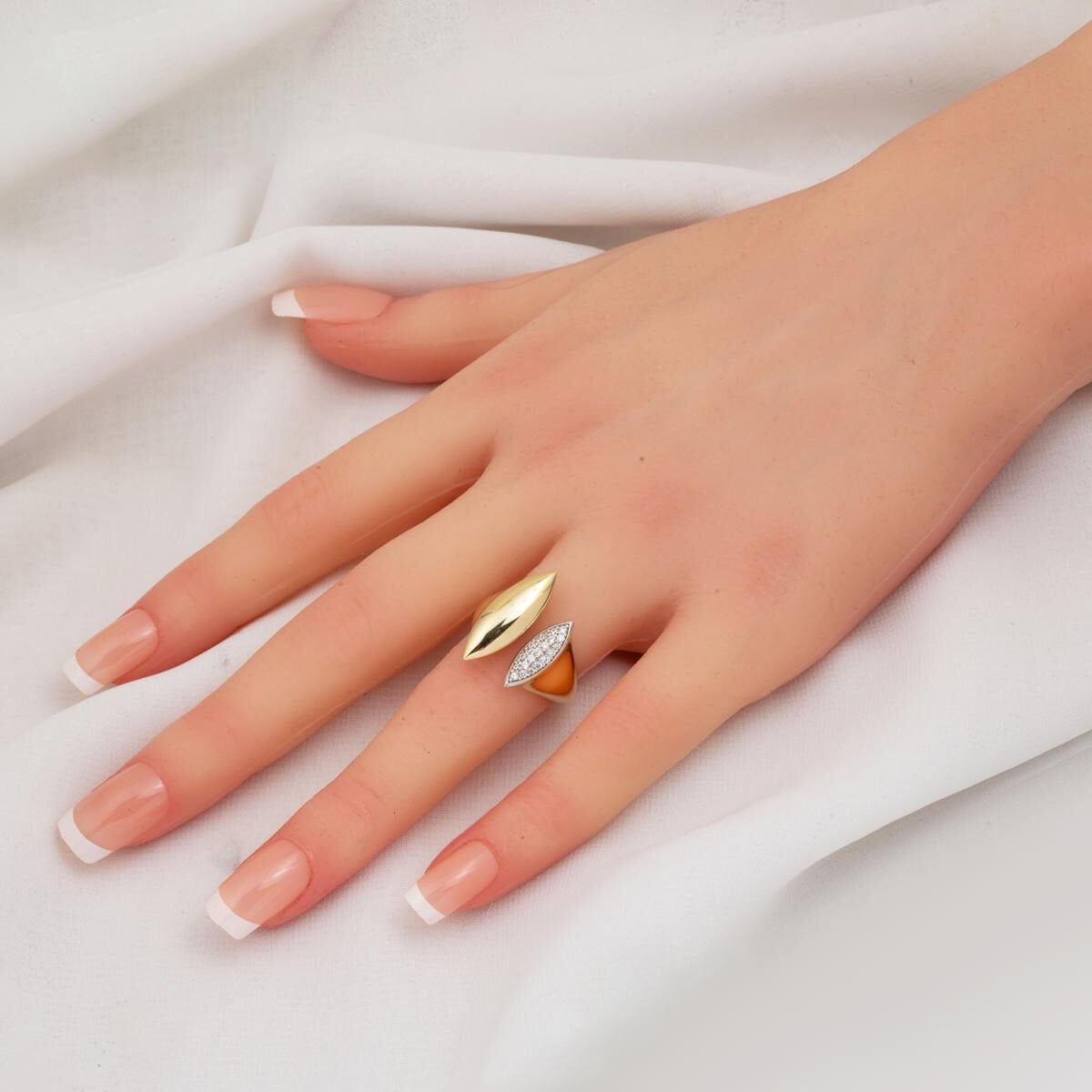 14K Yellow Gold Marquise Twin Cubic Zirconia Ring