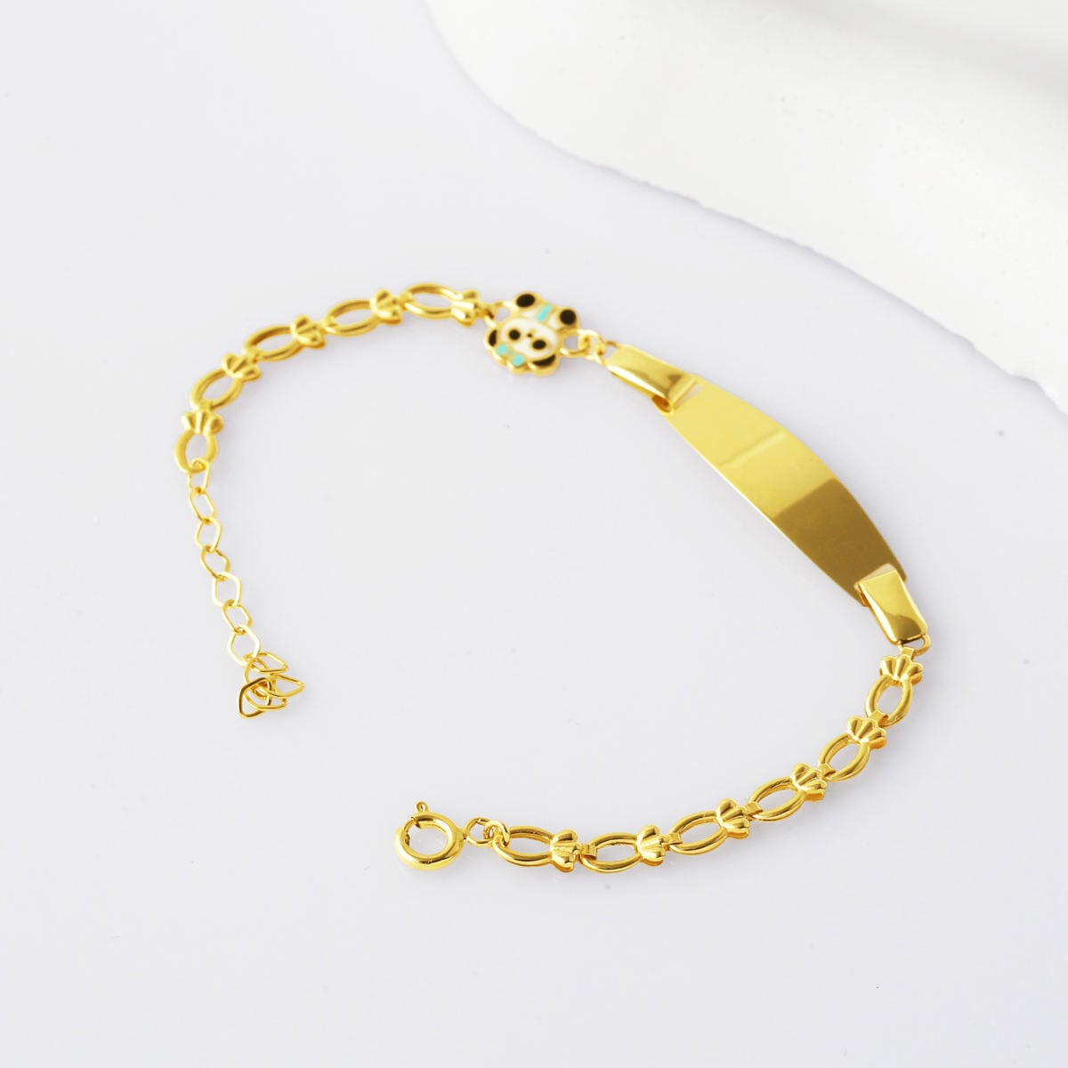 14K Yellow Gold Panda Name Enamel Children's ID Bracelet