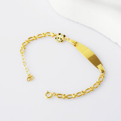 14K Yellow Gold Panda Name Enamel Children's ID Bracelet