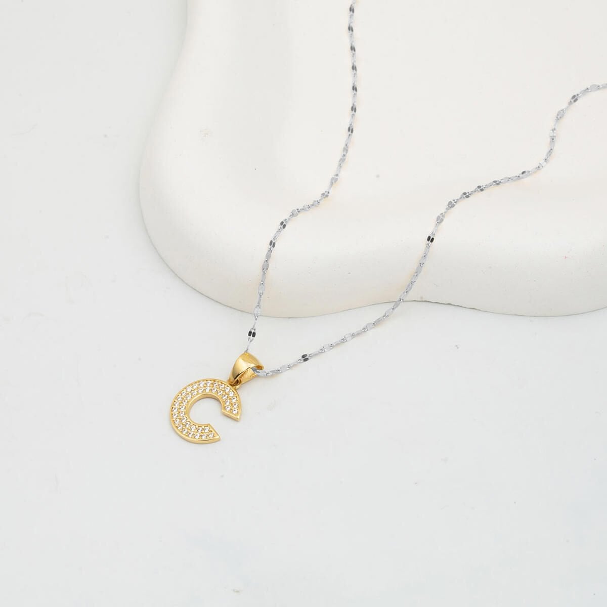 14K Yellow Gold Initial C Cubic Zirconia Pendant