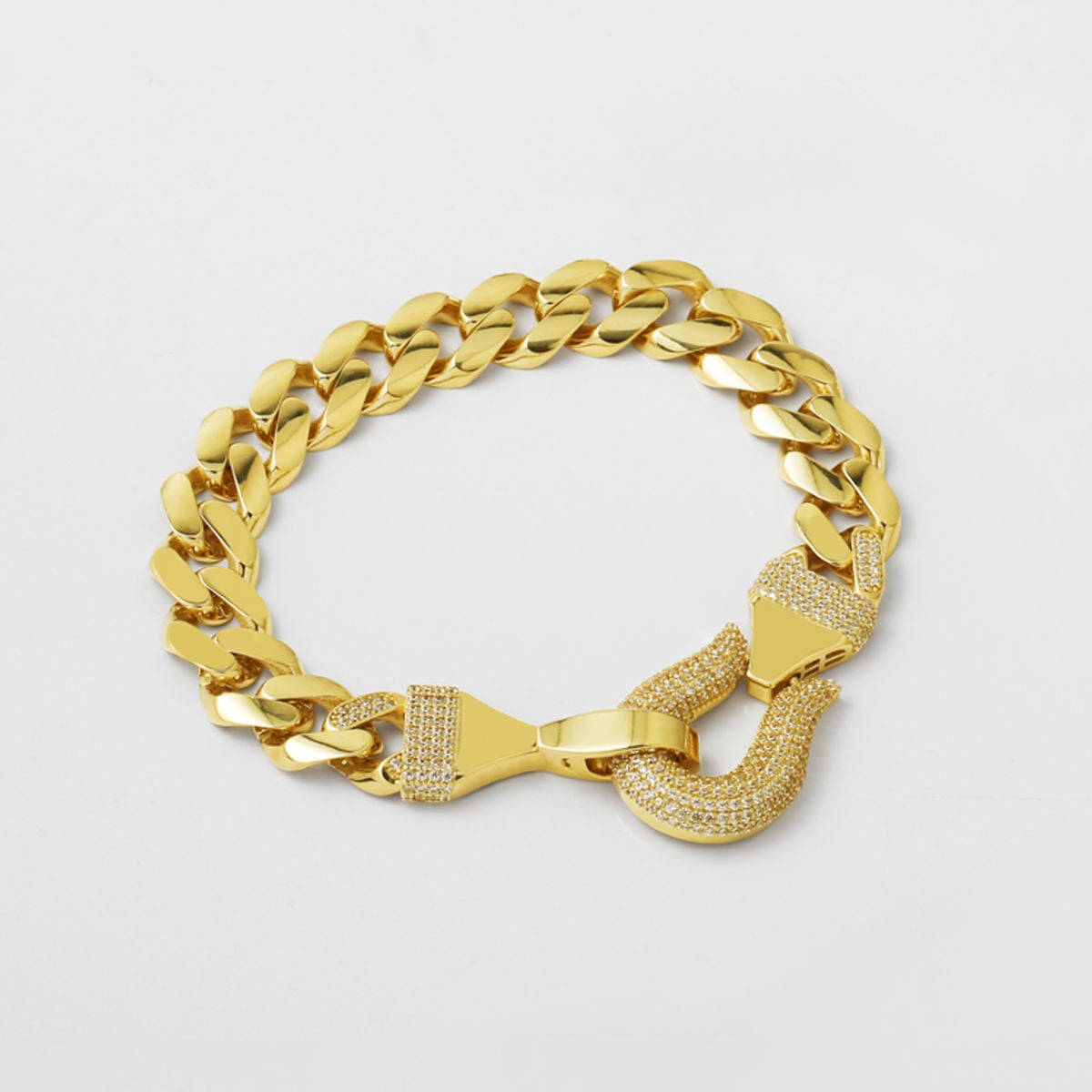 14K Yellow Gold Hook Lock Curb Cubic Zirconia Bracelet
