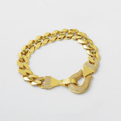 14K Yellow Gold Hook Lock Curb Cubic Zirconia Bracelet