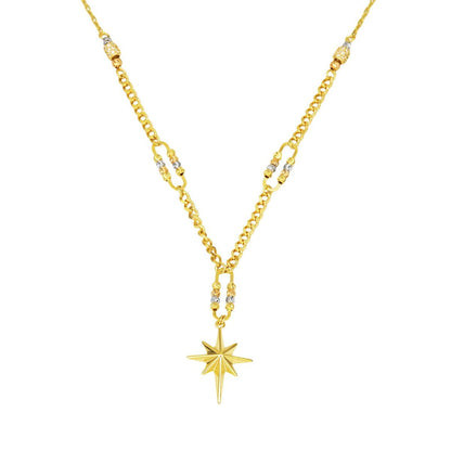 14K Yellow Gold Curb Chain North Star Cubic Zirconia Necklace