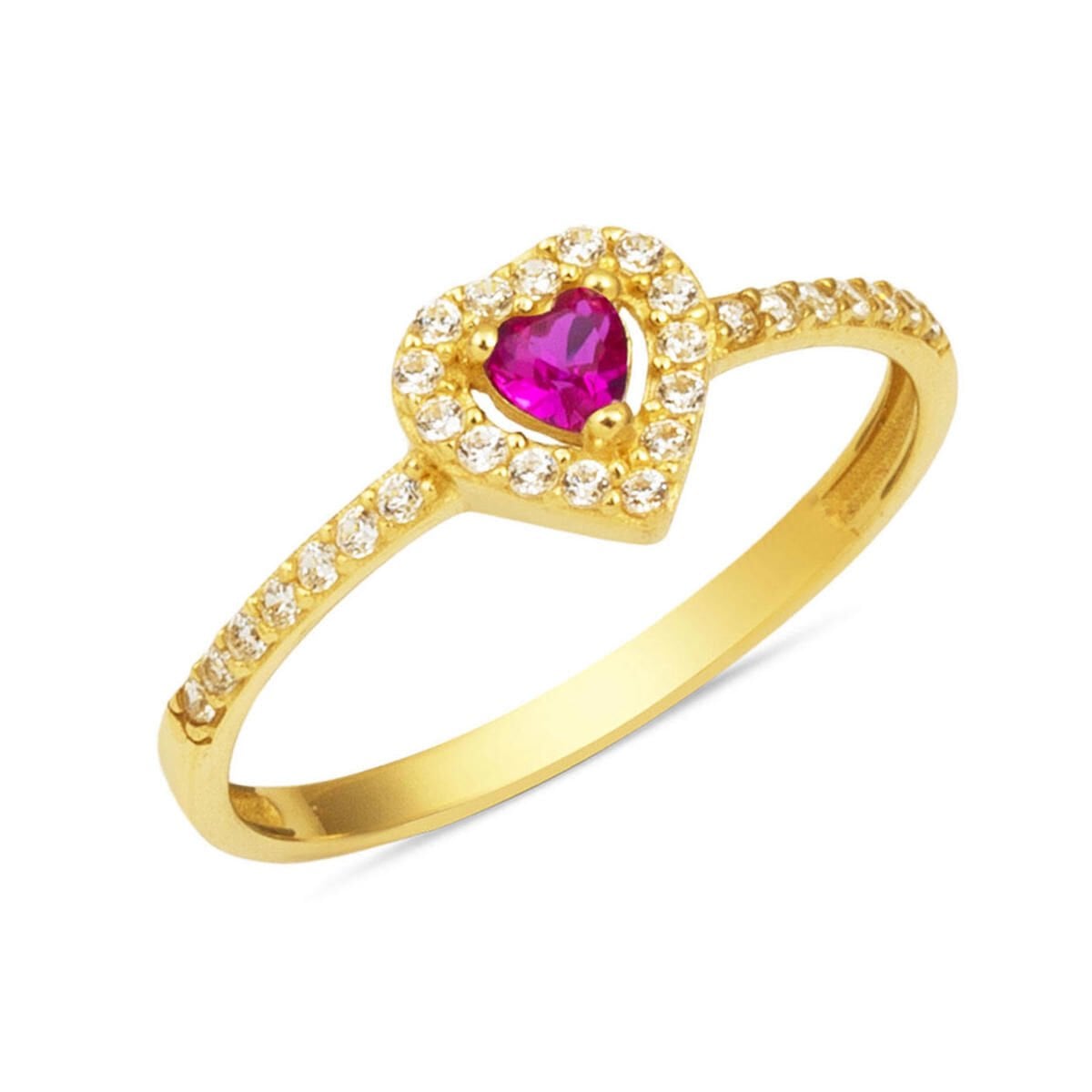 14K Yellow Gold Rose Heart Cubic Zirconia Ring