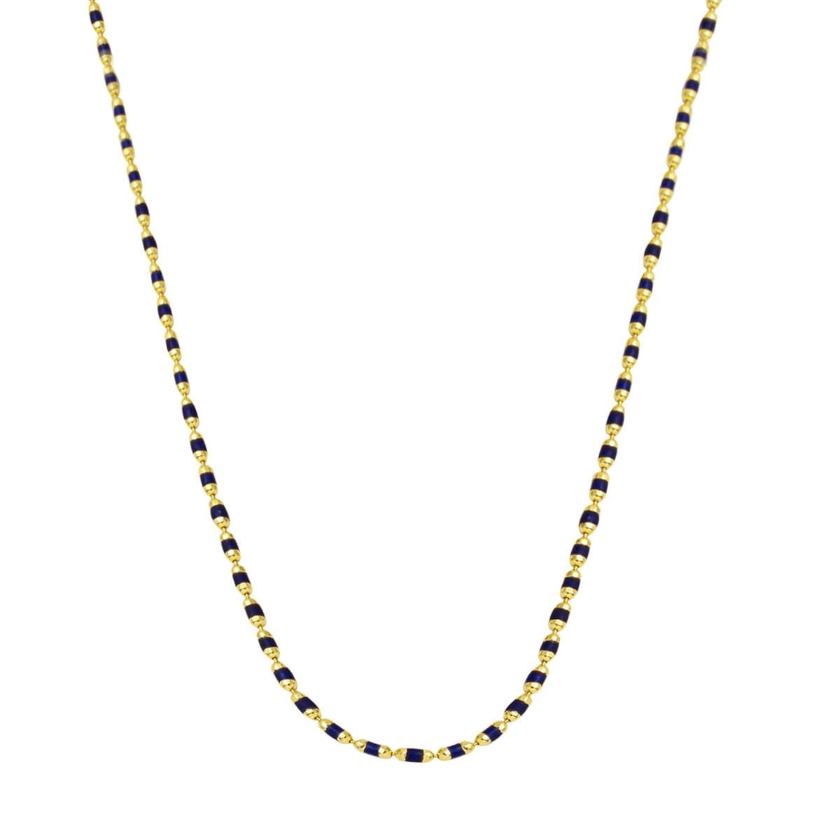 14K Yellow Gold Navy Blue Enamel Chain Necklace